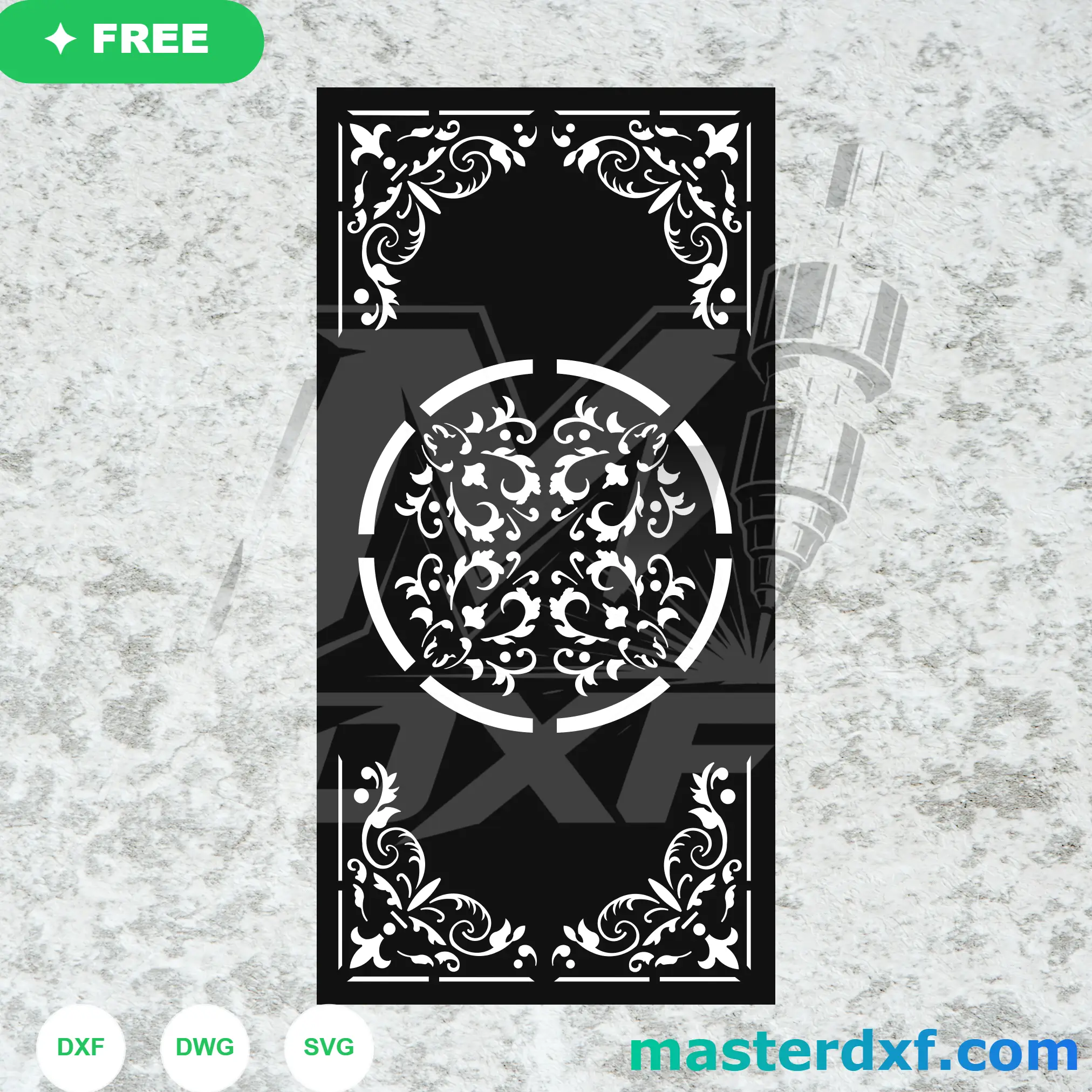 Ornate Baroque Corner Flourish Circular Medallion Panel DXF File